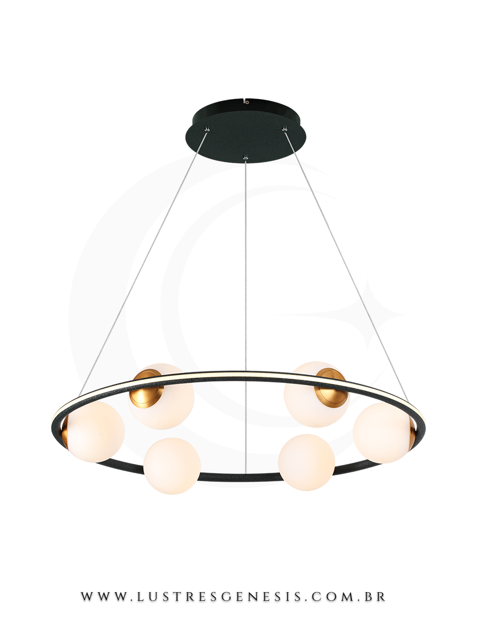 Lustre pendente com 6 globos leitosos Milky, design moderno, ideal para sala de jantar ou estar da marca Sindora.
